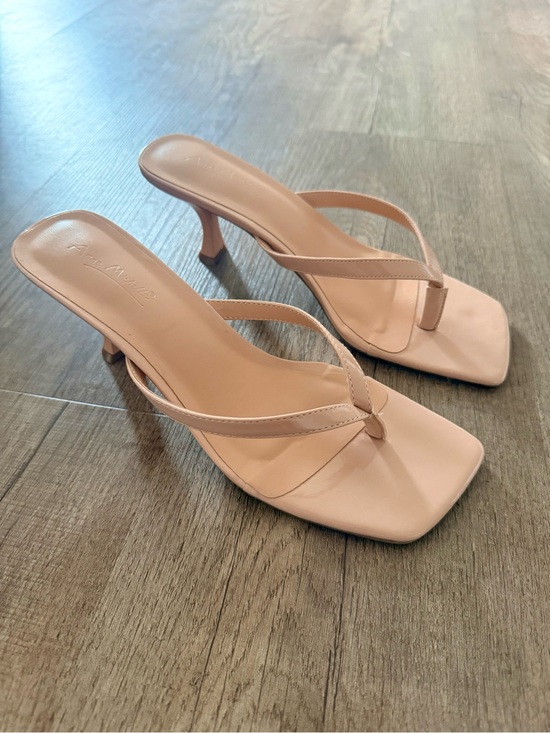 Anne Michelle Shoes - Anne Michelle Nude Leather Thong Mule Heels